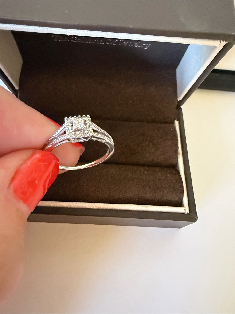 10K Solid Gold Princess -Cut Natural Diamonds Halo Ring